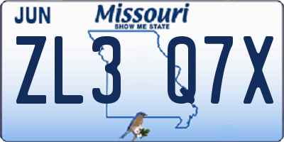 MO license plate ZL3Q7X