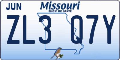 MO license plate ZL3Q7Y