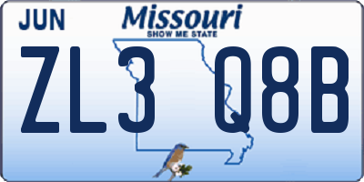 MO license plate ZL3Q8B