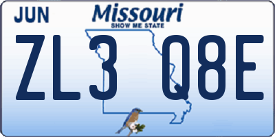 MO license plate ZL3Q8E