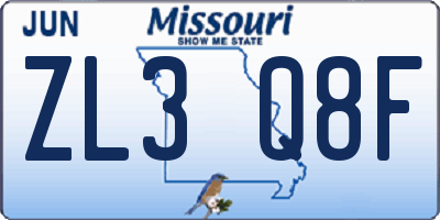 MO license plate ZL3Q8F