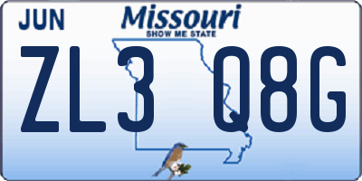 MO license plate ZL3Q8G