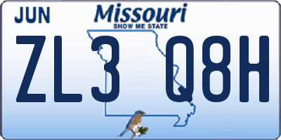 MO license plate ZL3Q8H