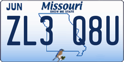 MO license plate ZL3Q8U