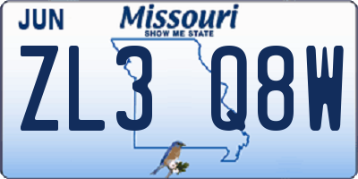 MO license plate ZL3Q8W