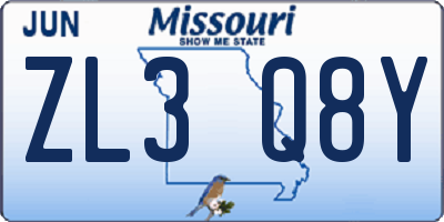 MO license plate ZL3Q8Y