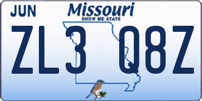 MO license plate ZL3Q8Z