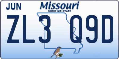 MO license plate ZL3Q9D