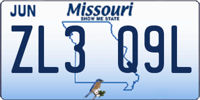 MO license plate ZL3Q9L
