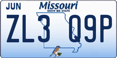 MO license plate ZL3Q9P