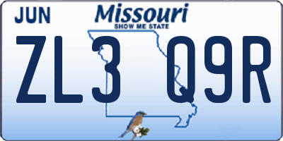 MO license plate ZL3Q9R