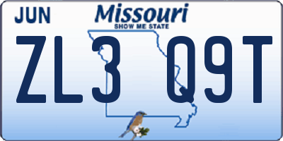 MO license plate ZL3Q9T