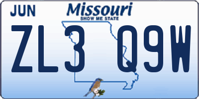 MO license plate ZL3Q9W