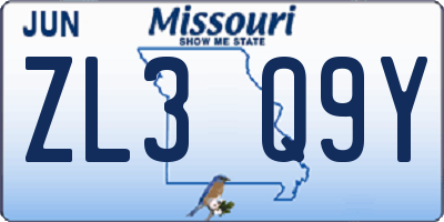 MO license plate ZL3Q9Y