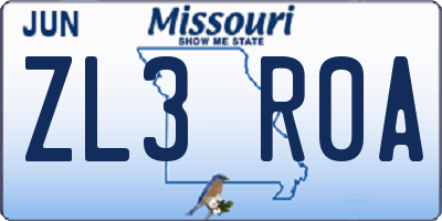 MO license plate ZL3R0A