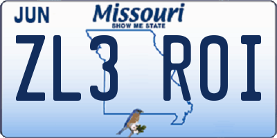 MO license plate ZL3R0I