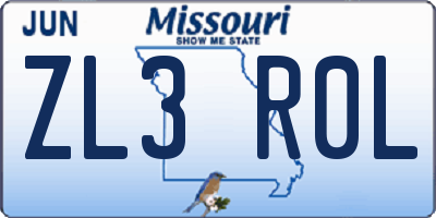 MO license plate ZL3R0L