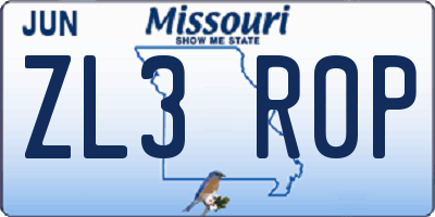 MO license plate ZL3R0P