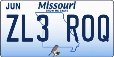 MO license plate ZL3R0Q
