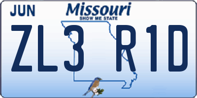 MO license plate ZL3R1D