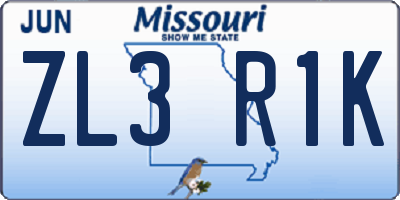MO license plate ZL3R1K