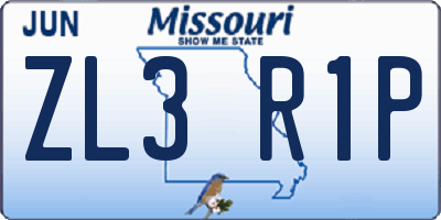 MO license plate ZL3R1P