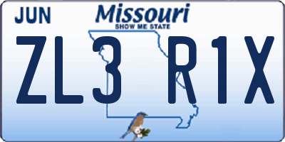 MO license plate ZL3R1X