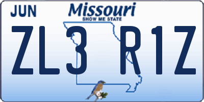 MO license plate ZL3R1Z