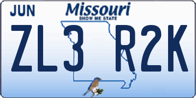 MO license plate ZL3R2K
