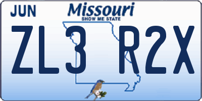 MO license plate ZL3R2X
