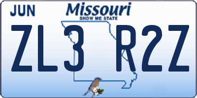 MO license plate ZL3R2Z