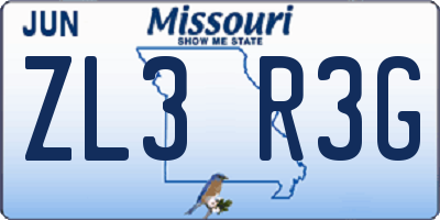 MO license plate ZL3R3G
