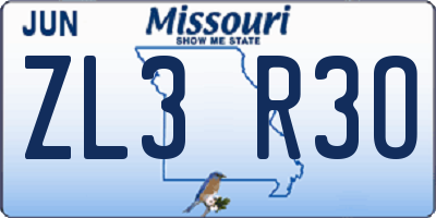 MO license plate ZL3R3O