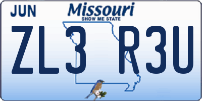 MO license plate ZL3R3U