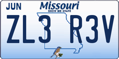MO license plate ZL3R3V
