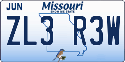 MO license plate ZL3R3W