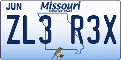 MO license plate ZL3R3X