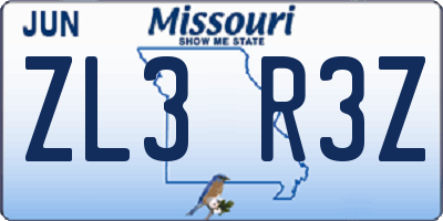 MO license plate ZL3R3Z