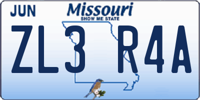MO license plate ZL3R4A