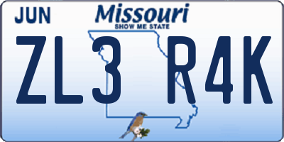 MO license plate ZL3R4K