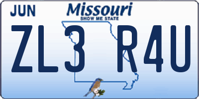 MO license plate ZL3R4U