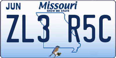 MO license plate ZL3R5C
