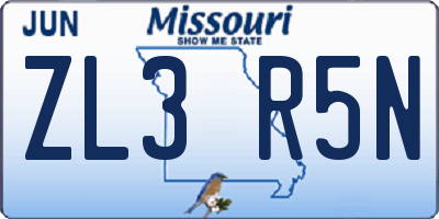 MO license plate ZL3R5N