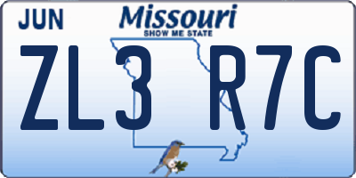 MO license plate ZL3R7C
