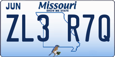 MO license plate ZL3R7Q