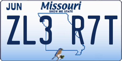 MO license plate ZL3R7T