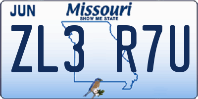 MO license plate ZL3R7U