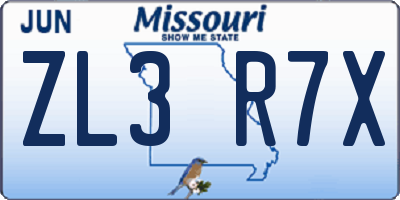 MO license plate ZL3R7X