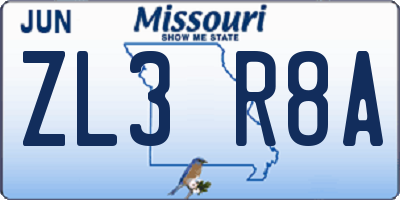 MO license plate ZL3R8A