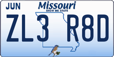 MO license plate ZL3R8D